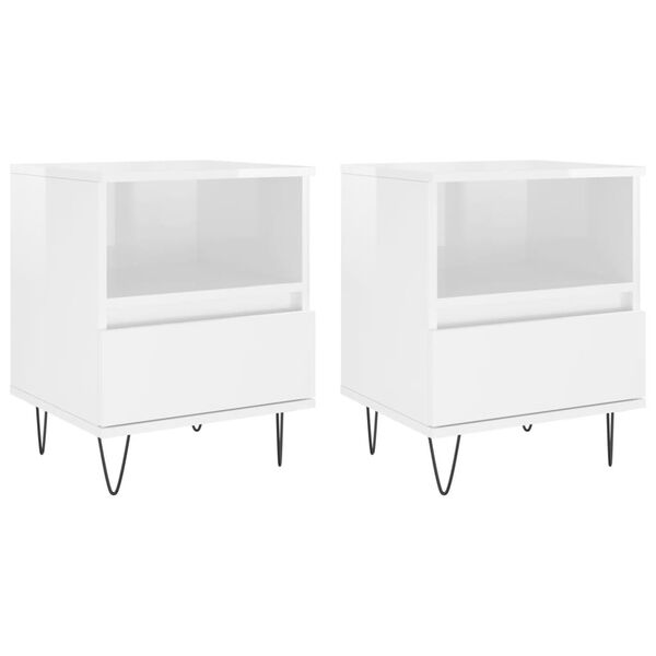 vidaXL Comodini 2pz Bianco Lucido 40x35x50 cm in Legno Multistrato
