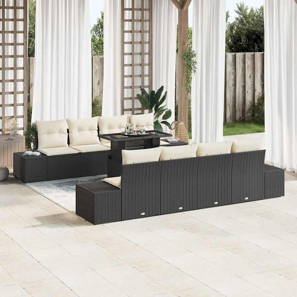 vidaXL Set Divano da Giardino 9 pcs Nero e Crema polyrattan