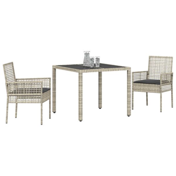 vidaXL Set da Pranzo per Giardino 3 pcs Grigio chiaro polyrattan