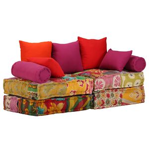 vidaXL Pouf Modulare a 2 Posti in Tessuto Patchwork