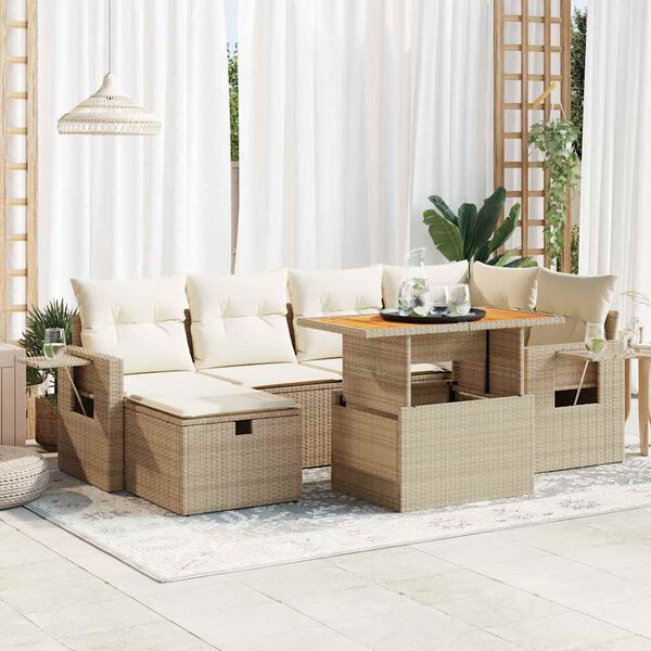 vidaXL Set Divano da Giardino 8 pz con Cuscini Beige Polyrattan Acacia