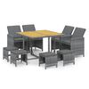 vidaXL Set Pranzo da Giardino 9 pz con Cuscini in Polyrattan Grigio