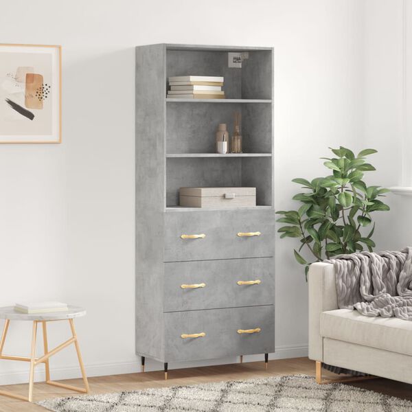 vidaXL Credenza Grigio Cemento 69,5x34x180 cm in Legno Multistrato