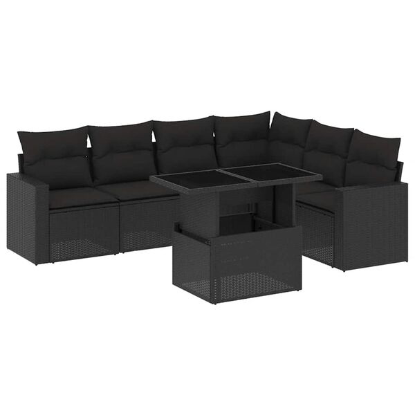 vidaXL Set Divani da Giardino con Cuscini 7pz Nero Polyrattan