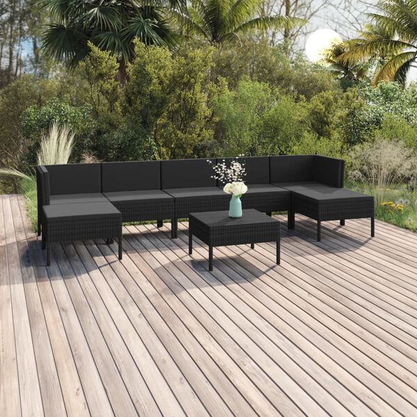 vidaXL Set Divani da Giardino 8 pz con Cuscini in Polyrattan Nero