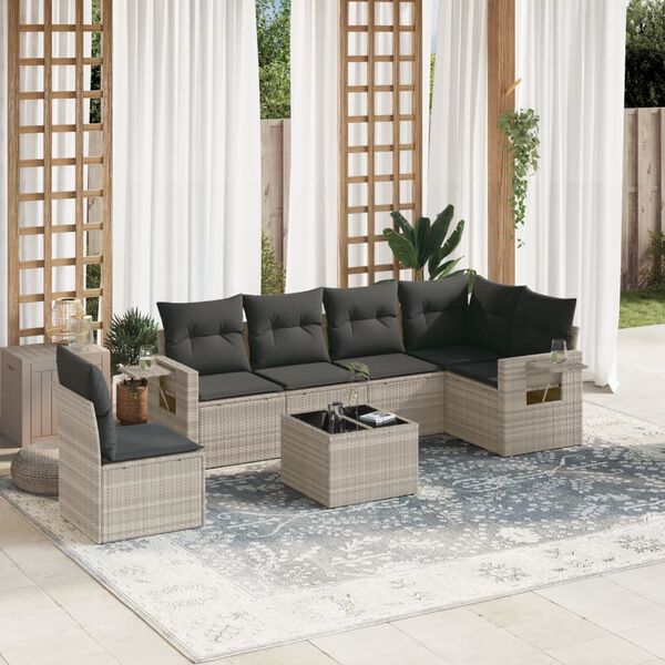 vidaXL Set Divani da Giardino 7pz con Cuscini Grigio Chiaro Polyrattan