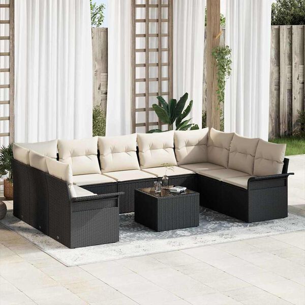 vidaXL Set Divano da Giardino con cuscino 10 pcs Nero polyrattan