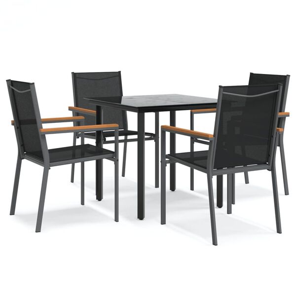 vidaXL Set da Pranzo da Giardino 5 pz Nero in Textilene e Acciaio