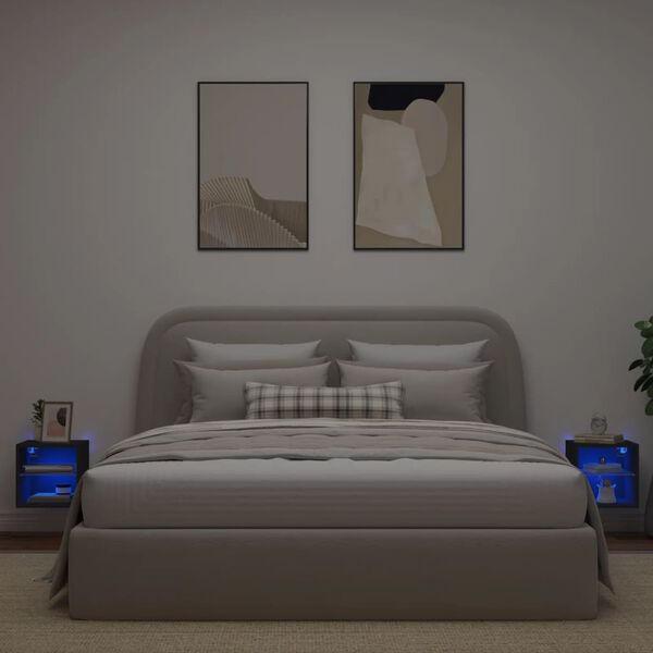 vidaXL Mobili TV a Parete con Luci LED 2pz Neri 30x28,5x30 cm