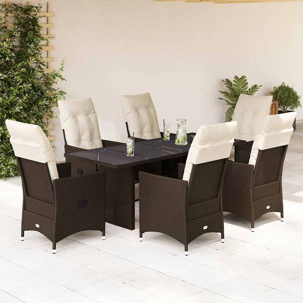 vidaXL Set da Pranzo da Giardino 9pz con Cuscini Marrone in Polyrattan