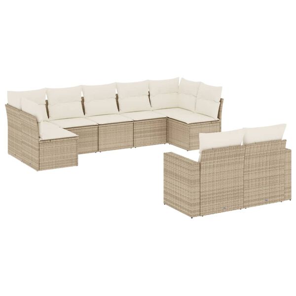 vidaXL Set Divano da Giardino 9 pz con Cuscini Beige in Polyrattan