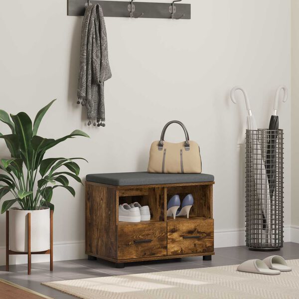 vidaXL Panca per ingresso con cuscino Rovere fum&eacute; 60 x 38 x 46 cm