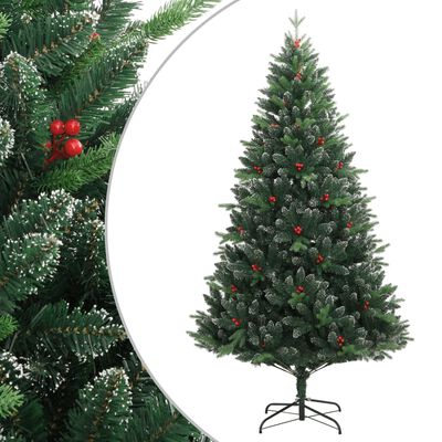 vidaXL Albero Natale Artificiale Incernierato con Bacche Rosse 180 cm