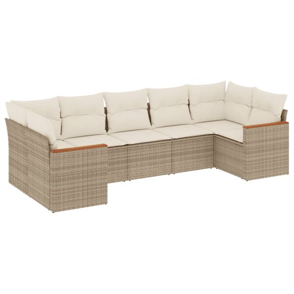 vidaXL Set Divani da Giardino 7 pz con Cuscini Beige in Polyrattan