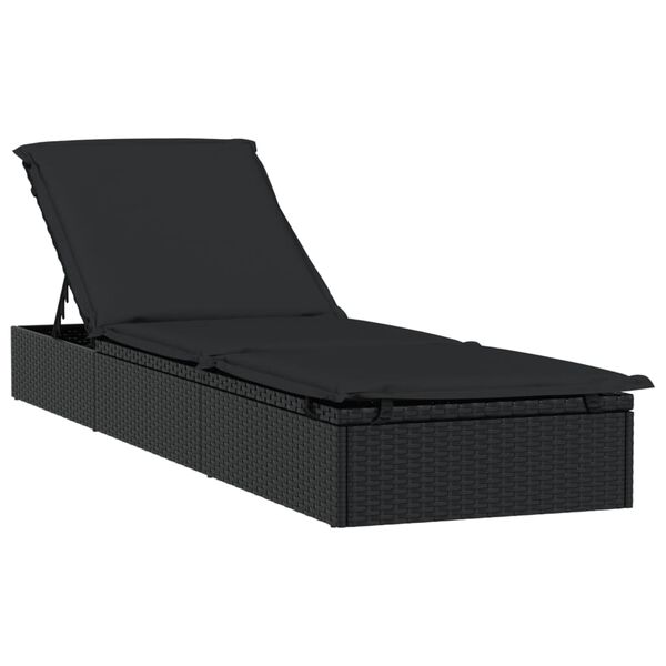 vidaXL Lettino 1 pz con Cuscino Nero 201x55x62 cm in Polyrattan