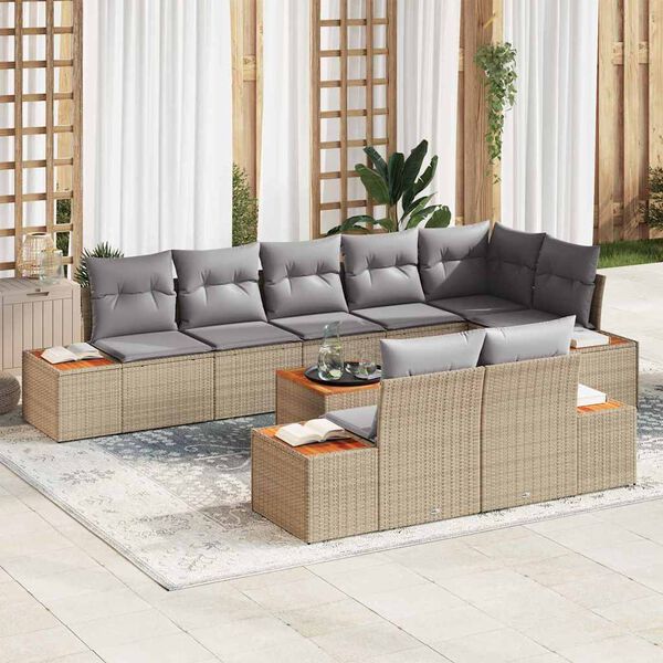 vidaXL Set Divano da Giardino 8 pcs Beige e Grigio Chiaro Polyrattan