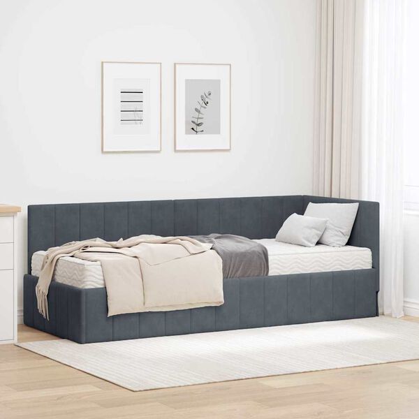 vidaXL Struttura Letto Angolare con Materasso 2 pcs Grigio Velluto
