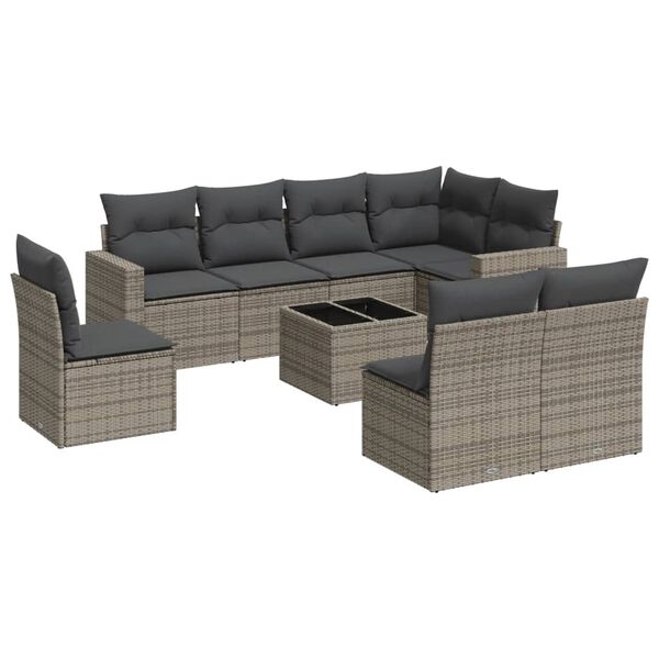 vidaXL Set Divano da Giardino 9 pz con Cuscini Grigio in Polyrattan