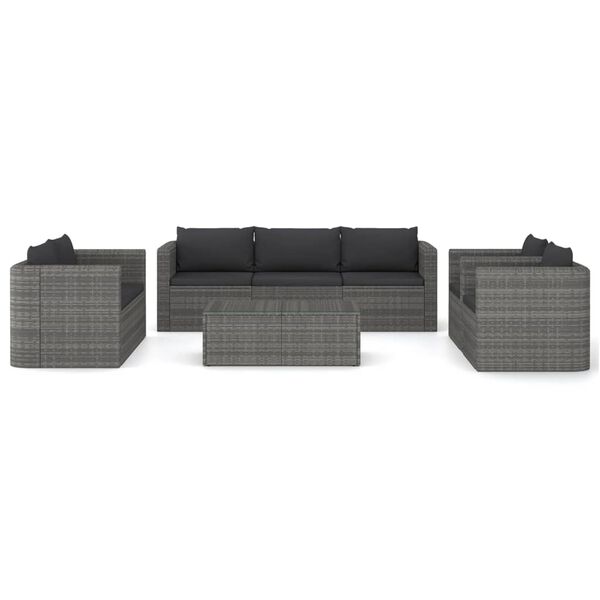 vidaXL Set Divani da Giardino 8 pz con Cuscini in Polyrattan Grigio