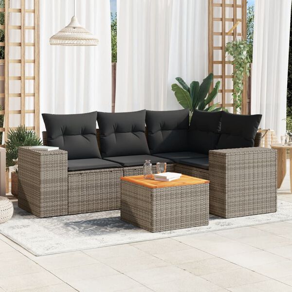 vidaXL Set Divano da Giardino 5 pz con Cuscini Grigio in Polyrattan