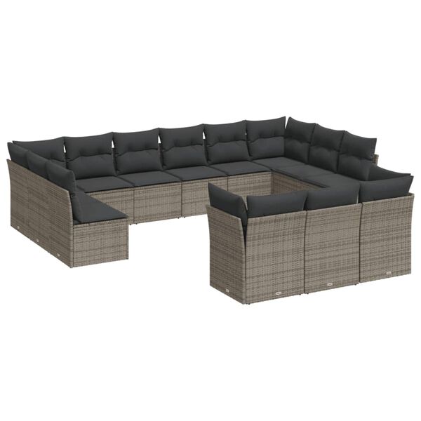 vidaXL Set Divani da Giardino 13 pz con Cuscini Grigio in Polyrattan
