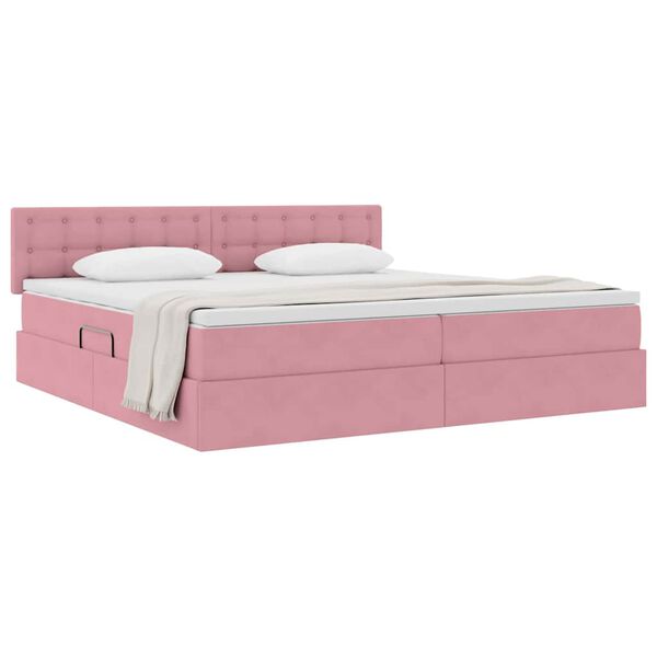 vidaXL Letto con Contenitore con materasso Rosa 200 x 200 cm Velluto