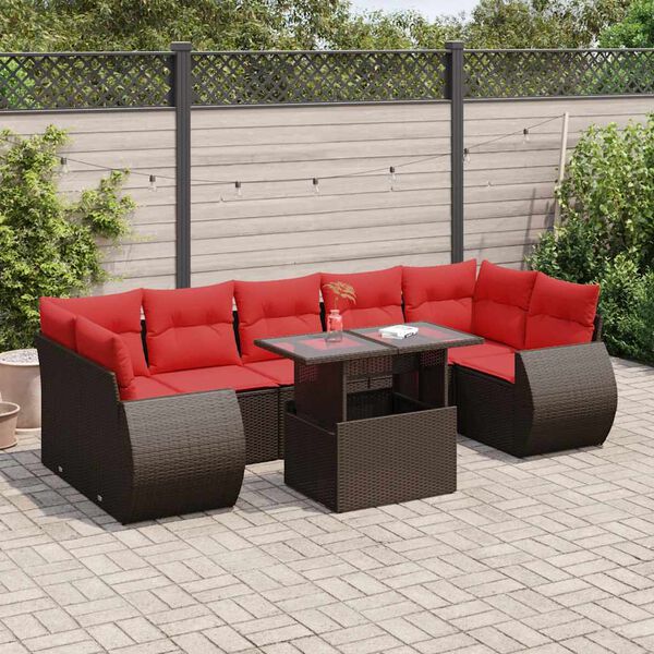 vidaXL Set Divani Giardino 8 pz con Cuscini Marrone Polyrattan Acacia