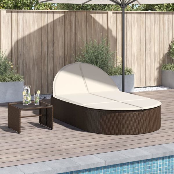 vidaXL Lettino Prendisole con Cuscini Marrone in Polyrattan