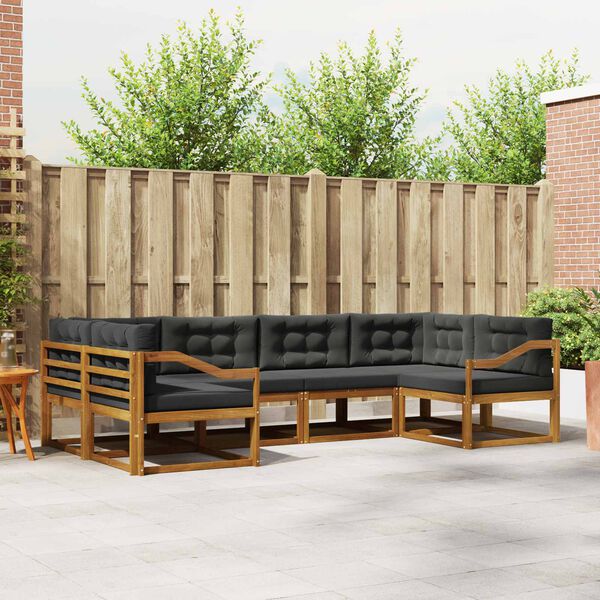 vidaXL Set di divani da esterno con cuscino 6 pcs Naturale e Antracite