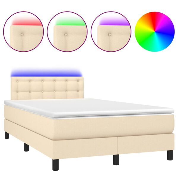 vidaXL Letto a Molle con Materasso e LED Crema 120x200cm in Tessuto