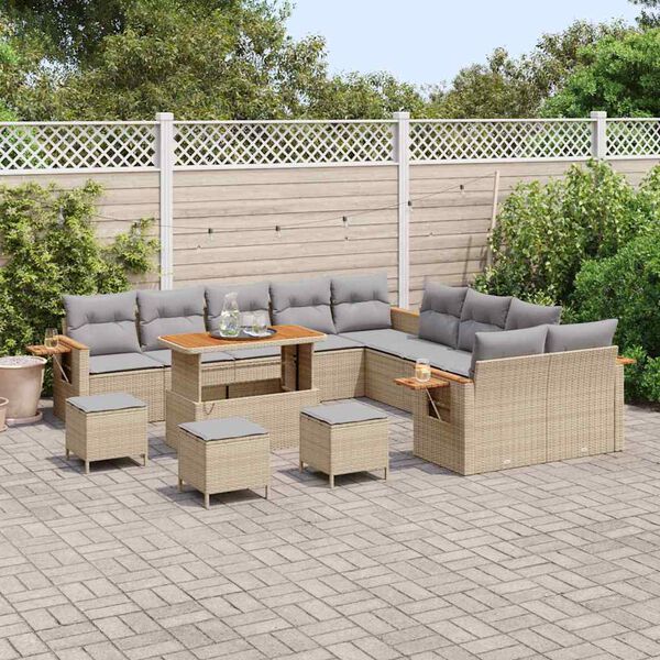 vidaXL Set Divano da Giardino 18 pcs Beige e Grigio Chiaro polyrattan
