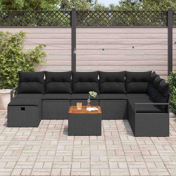 vidaXL Set Divano da Giardino con cuscino 9 pcs Nero Poly Rattan