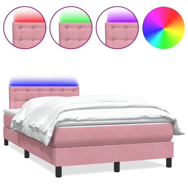 vidaXL Letto a Molle con Materasso e LED Rosa 120x220 cm in Velluto