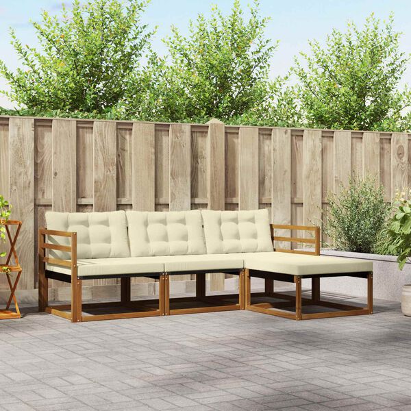 vidaXL Set di divani da esterno con cuscino 4 pcs Naturale e Crema