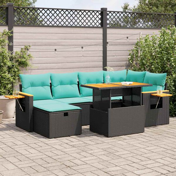 vidaXL Set Divani Giardino 7 pz con Cuscini Marrone Polyrattan Acacia