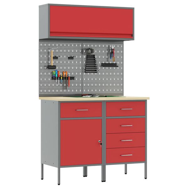 vidaXL Set di mobili da lavoro con cassetto con blocco 5 pcs Rosso
