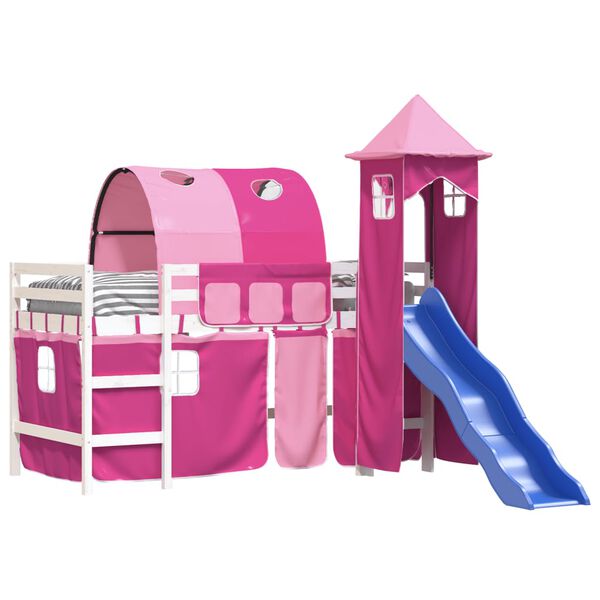vidaXL Letto a Soppalco con Torre Bambini Rosa 80x200cm Massello Pino