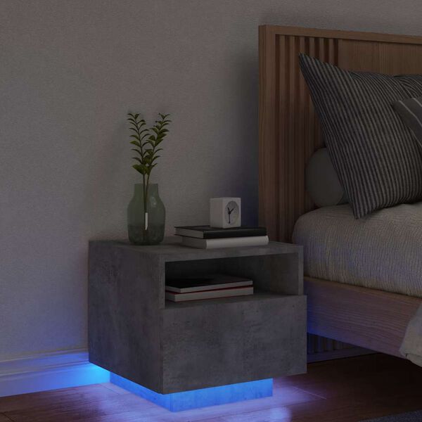 vidaXL Comodino con Luci LED Grigio Cemento 40x39x37 cm