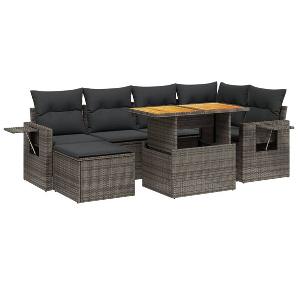 vidaXL Set Divani da Giardino 7 pz con Cuscini Grigio in Polyrattan
