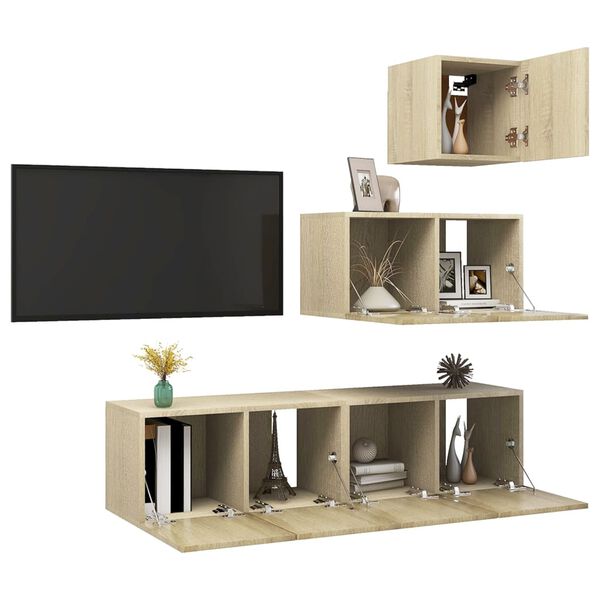 vidaXL Set di Mobili TV 4 pz Rovere Sonoma in Legno Multistrato