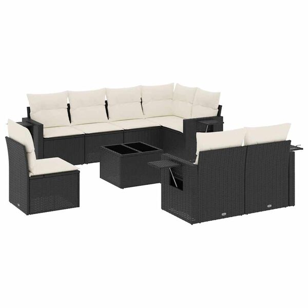 vidaXL Set Divani da Giardino 9 pz con Cuscini Nero in Polyrattan