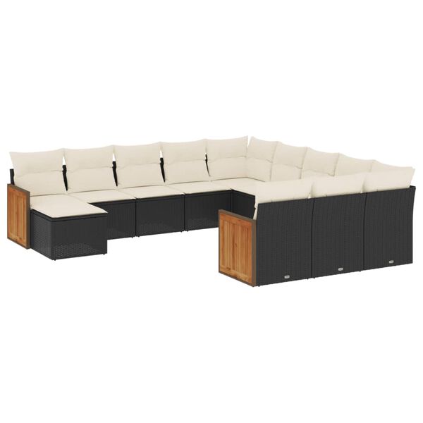 vidaXL Set Divani da Giardino 12 pz con Cuscini Nero in Polyrattan