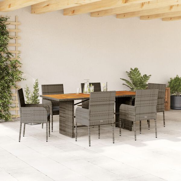 vidaXL Set da Pranzo da Giardino 7 pz con Cuscini in Polyrattan Grigio