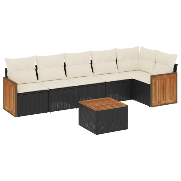 vidaXL Set Divani da Giardino con Cuscini 7pz Nero Polyrattan