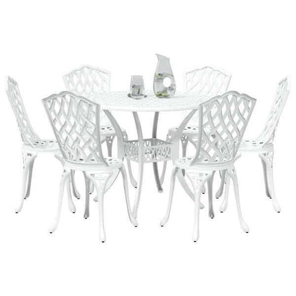vidaXL Set da Pranzo per Giardino 7 pcs Bianco Alluminio