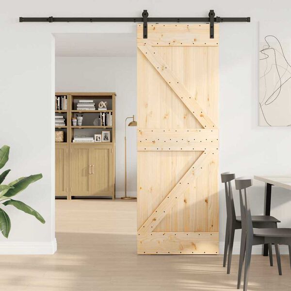 vidaXL Porta Scorrevole con Set Hardware 70x210 cm Legno Massello Pino