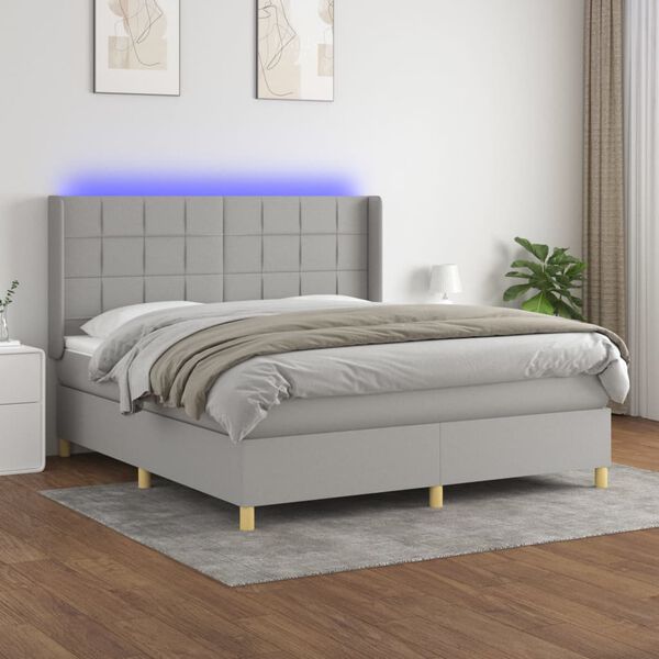 vidaXL Letto a Molle Materasso e LED Grigio Chiaro 180x200 cm Tessuto