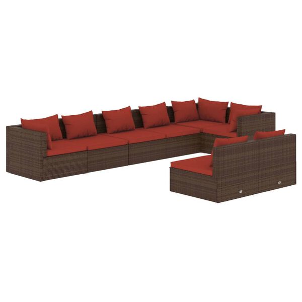vidaXL Set Divani da Giardino 8 pz con Cuscini in Polyrattan Marrone