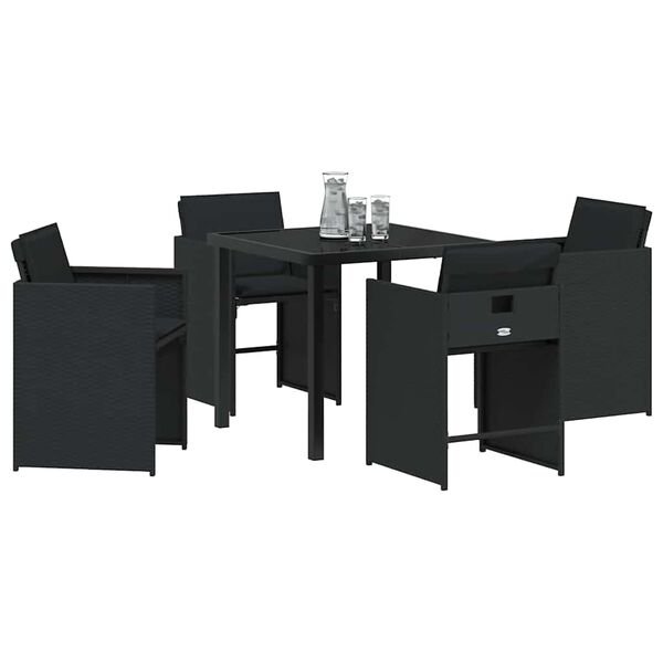 vidaXL Set da Pranzo per Giardino con cuscino 5 pcs Nero polyrattan