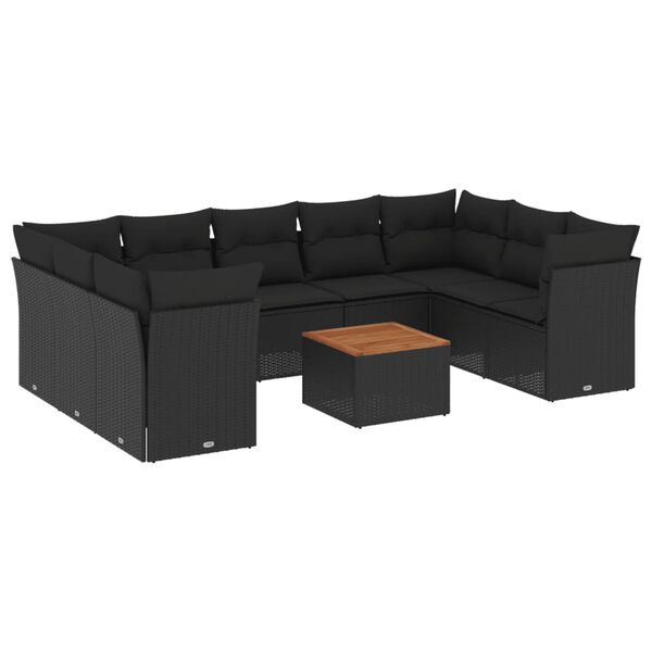 vidaXL Set Divani da Giardino 10pz con Cuscini in Polyrattan Nero
